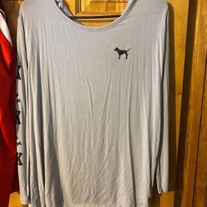 Gray long sleeve, cutout back.